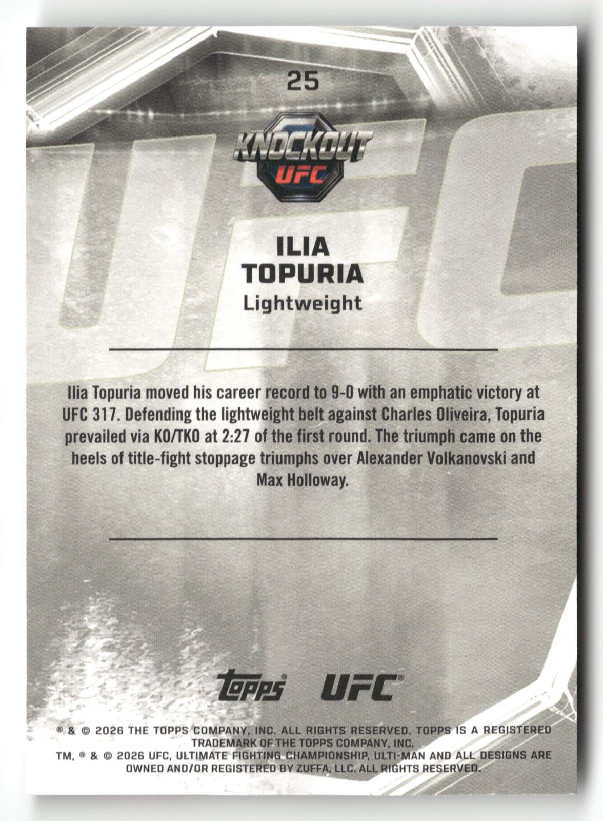 2026 Topps Knockout UFC #92 Aleksandre Topuria Gold #/199