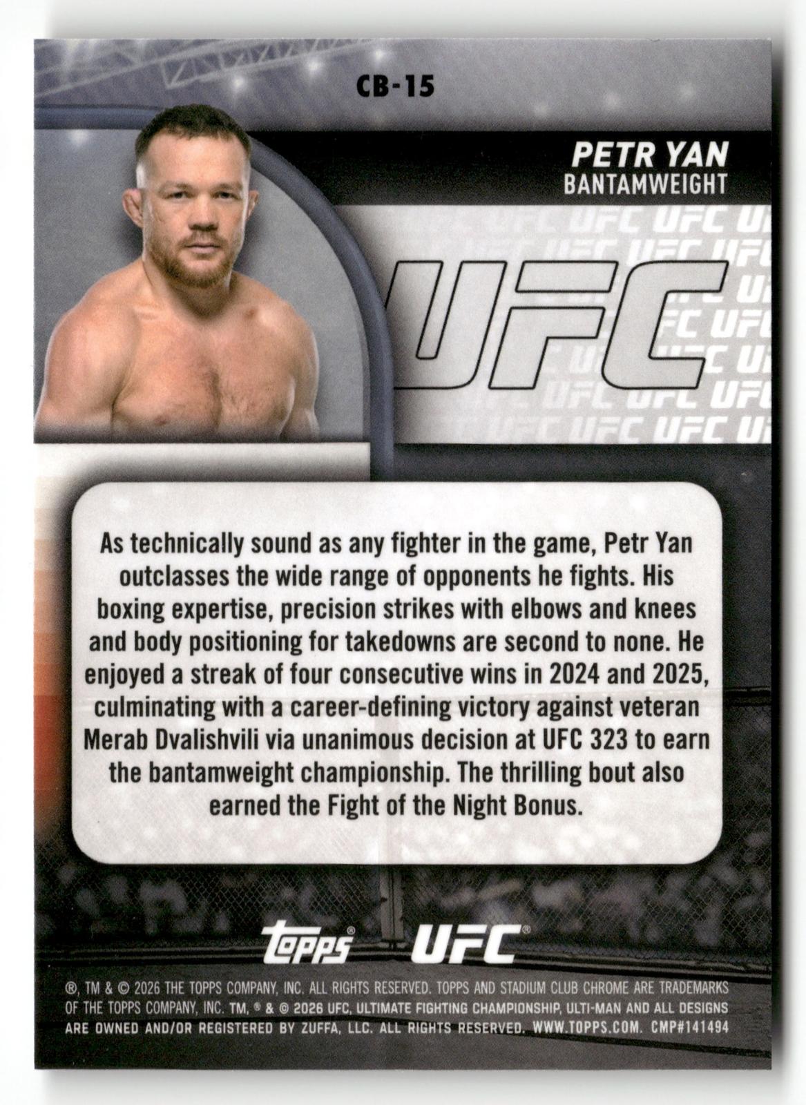 2026 Stadium Club UFC #CB-15 Petr Yan Base Chrome Purple Refractor #/75