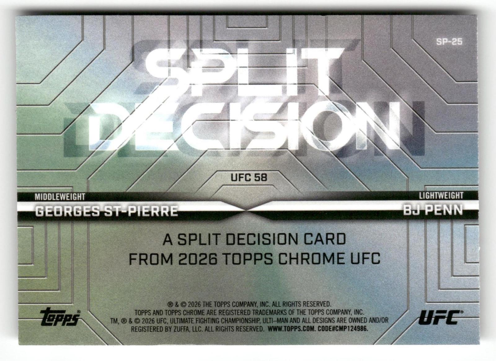 2026 Topps Chrome UFC #SP-25 BJ Penn / Georges St-Pierre Split Decision