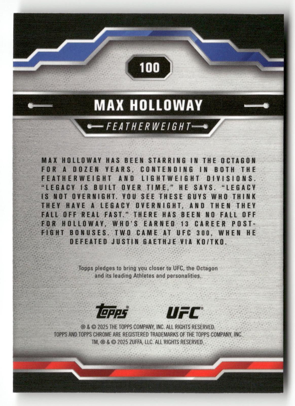2025 Topps UFC Chrome #100 Max Holloway /99 Negative Refractor