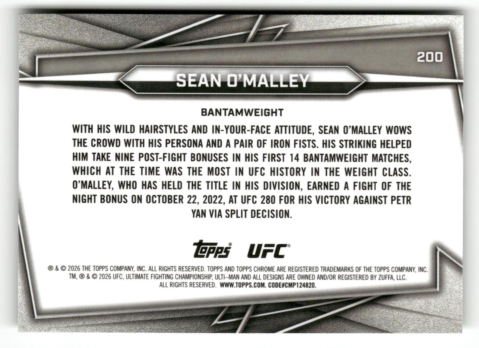 2026 Topps UFC Chrome #200 Sean O'Malley Green #/99