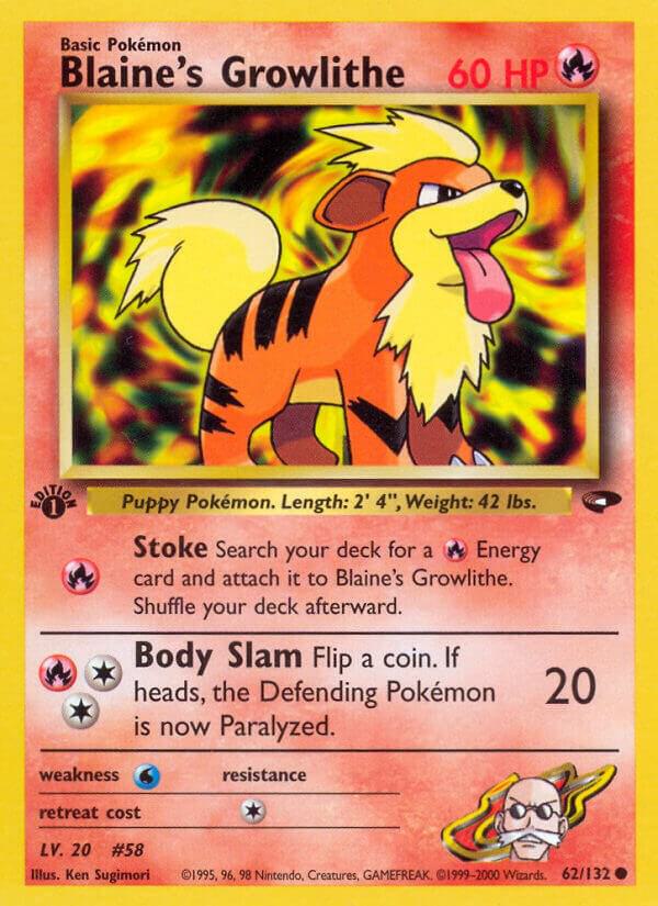 2000 Pokemon Gym Challenge 062/132 Blaine's Growlithe Common NH 1st Edition
