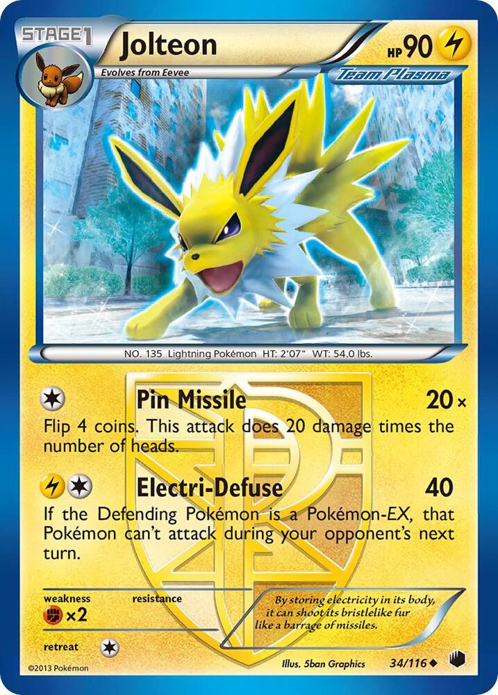 2013 Pokemon Plasma Freeze 34/116 Jolteon (Team Plasma) Non Holo Uncommon *LP*