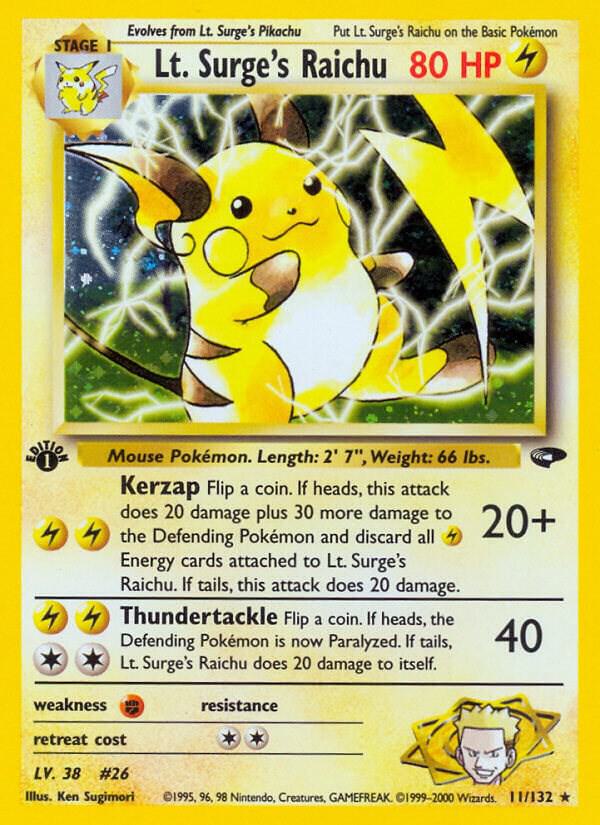 2000 Pokemon Gym Challenge 011/132 Lt. Surge's Raichu Holo Rare