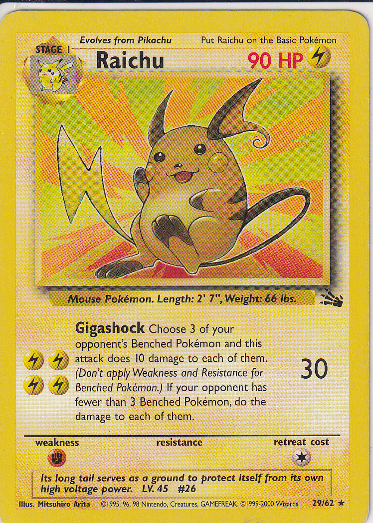 1999 Pokemon Fossil 29/62 Raichu (29) Rare