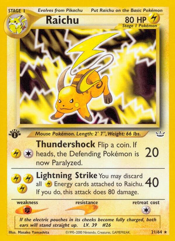 2001 Pokemon Neo Revelation 21/64 Raichu Rare 1st Edition HP