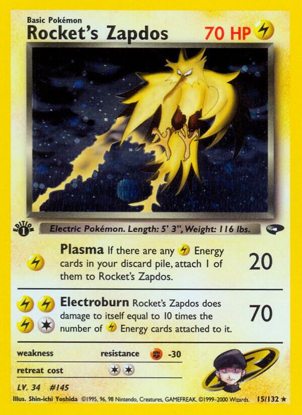 2000 Pokemon Gym Challenge 015/132 Rocket's Zapdos Holo Rare