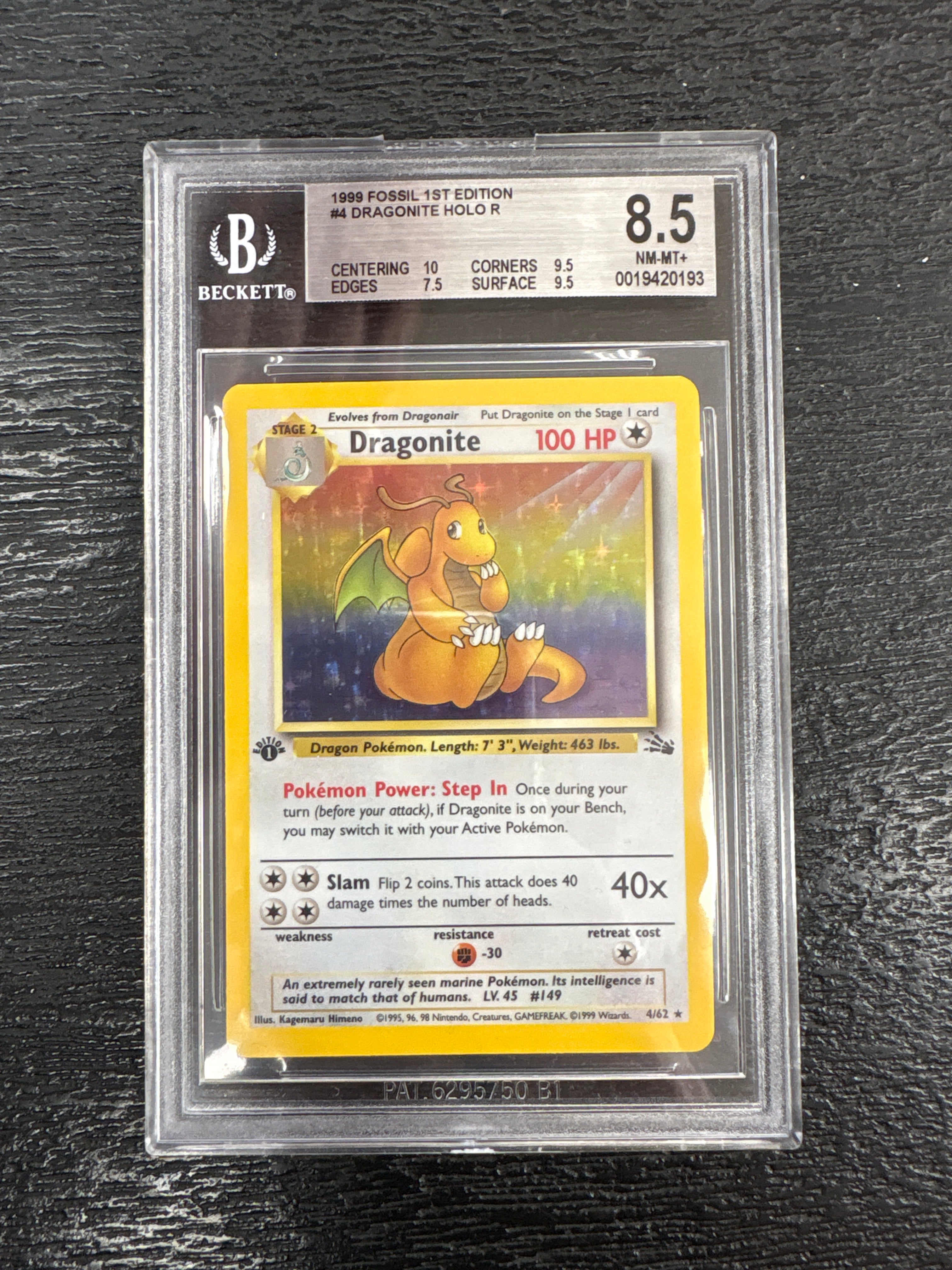 1999 Pokemon Fossil 1st Edition 4/62 Dragonite Holo R BGS 8.5 1999 Pokemon Fossil 1st Edition 4/62 Dragonite Holo R BGS 8.5