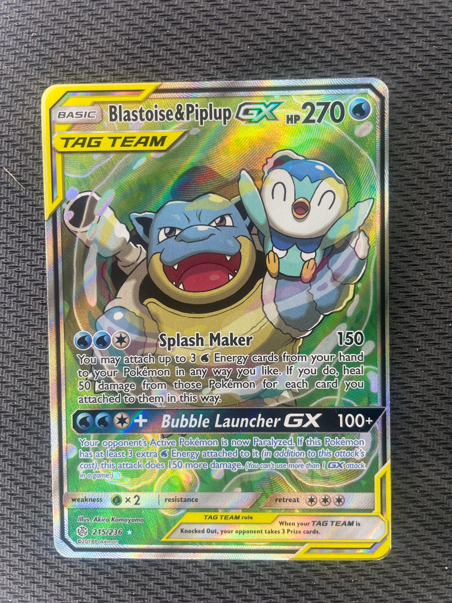 2019 Pokemon Team Up 215/236 Blastoise & Piplup Gx Full Art Tag Team ...