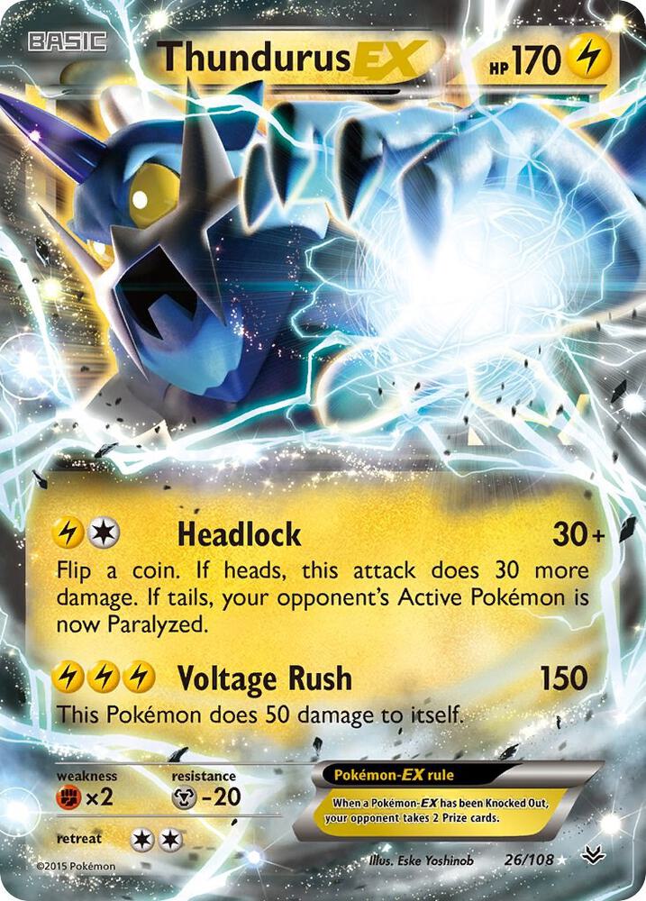 2015 Pokemon XY - Roaring Skies 26/108 Thundurus EX Ultra Rare