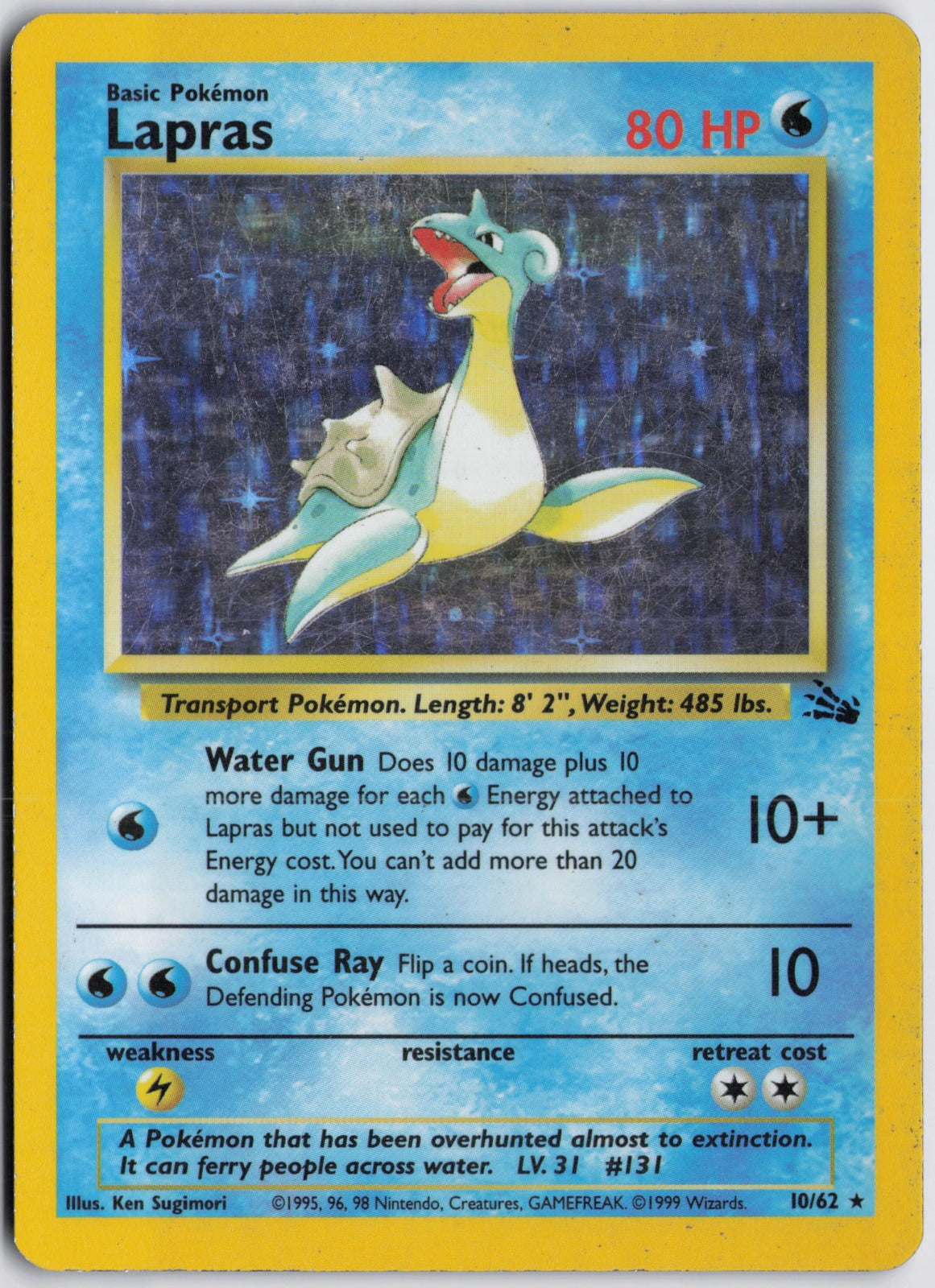1999 Pokemon Fossil 10/62 Lapras Holo Rare LP