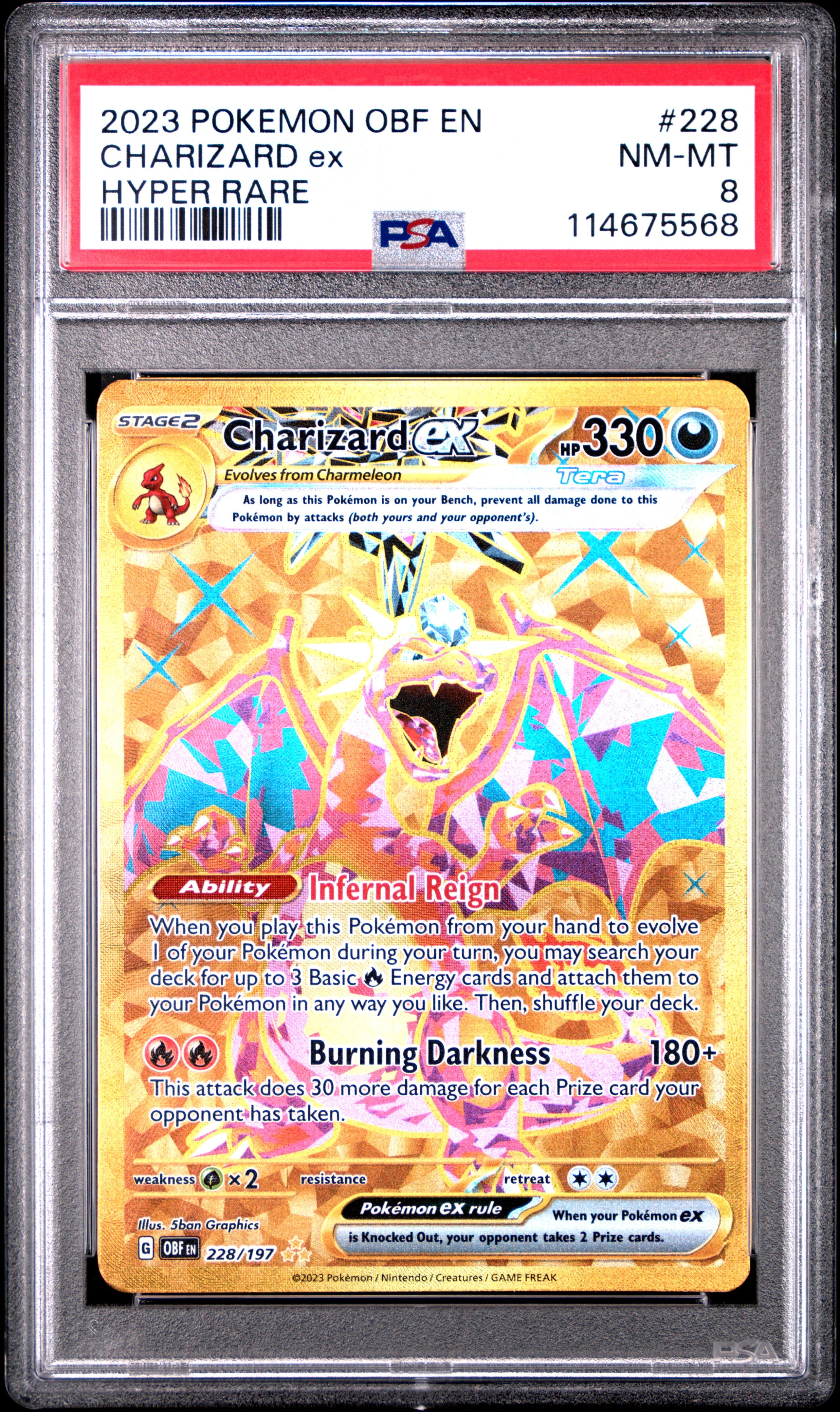 2023 Pokemon Pokemon Obf En-Obsidian Flames 228/197 Charizard Ex PSA 8