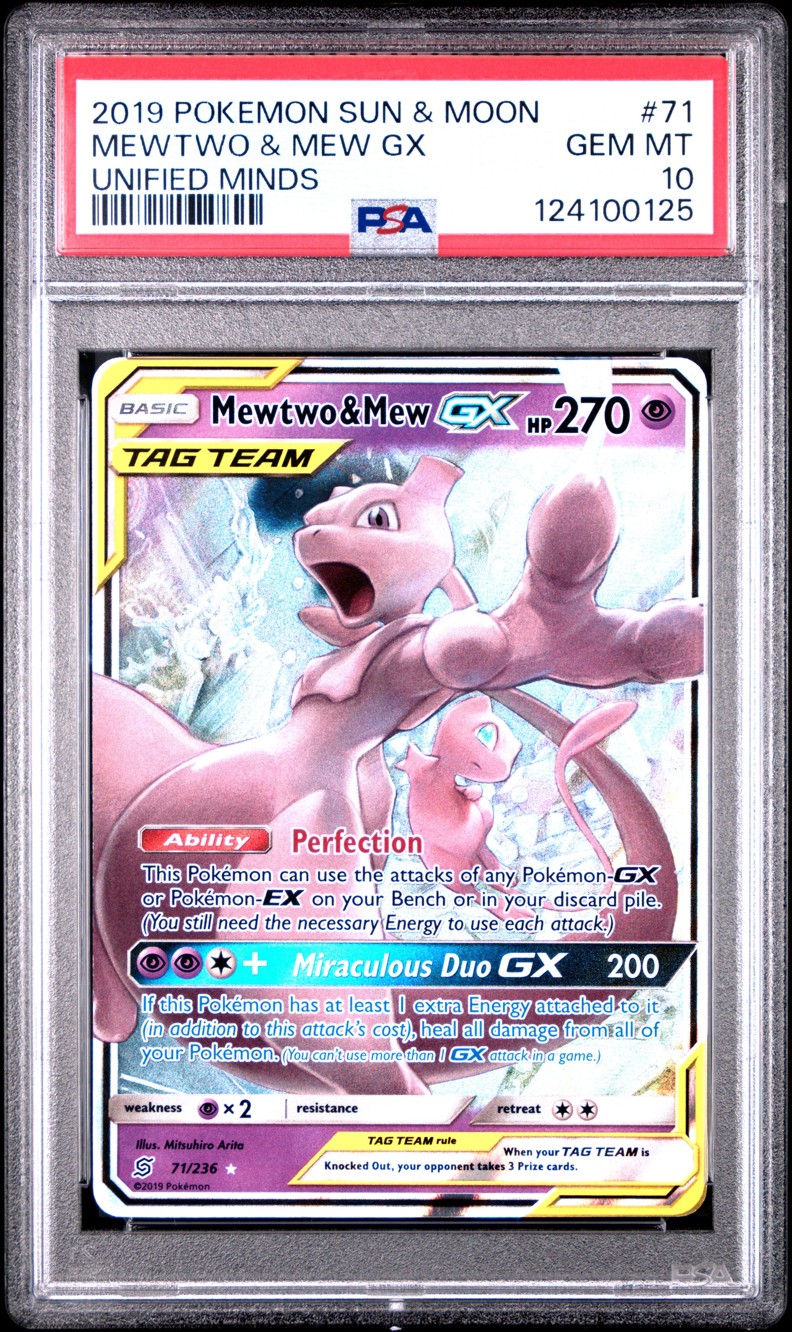 2019 Pokemon Unified Minds 71/236 Mewtwo & Mew GX PSA 10