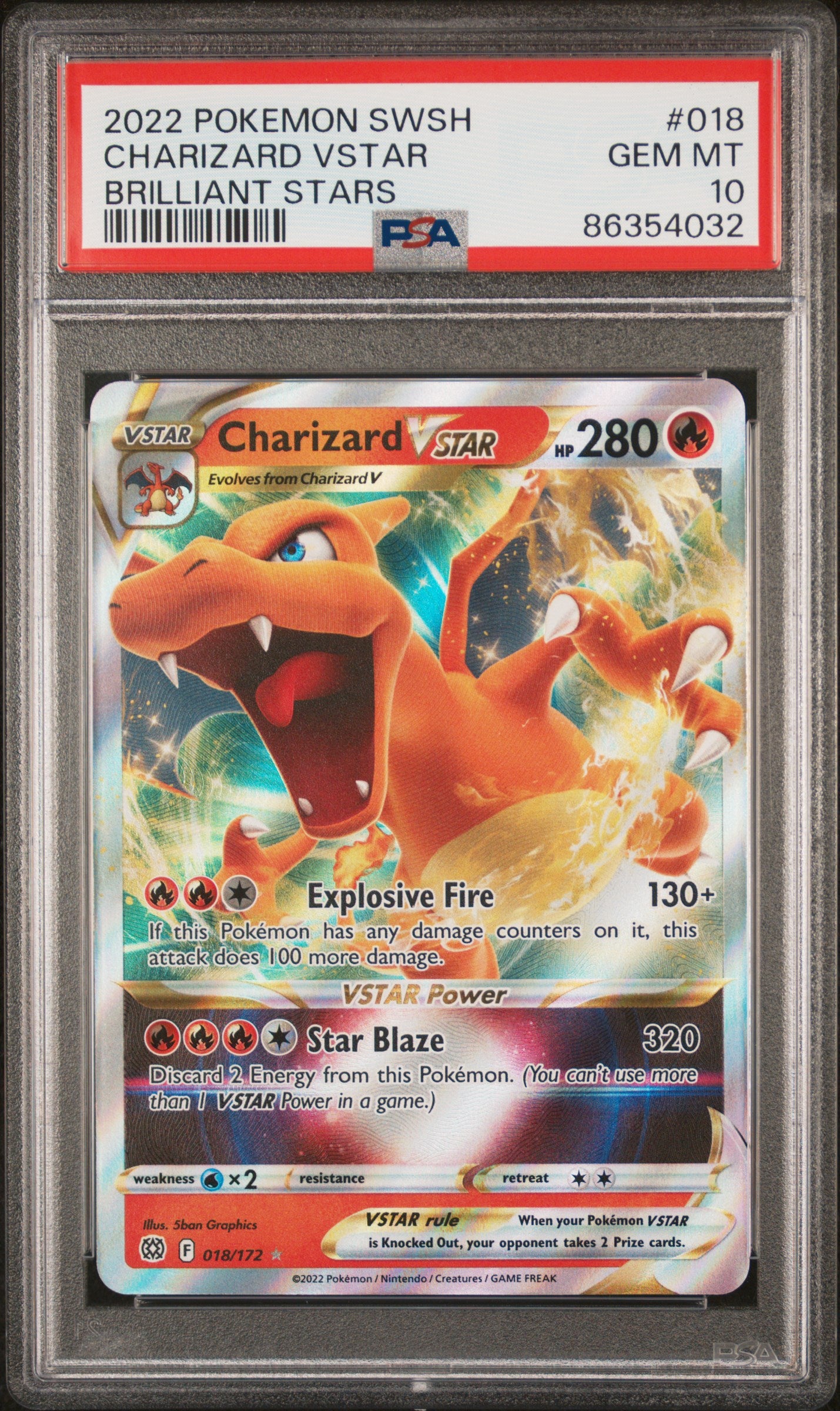 2022 Pokemon Brilliant Stars 018/172 Charizard Vstar PSA 10