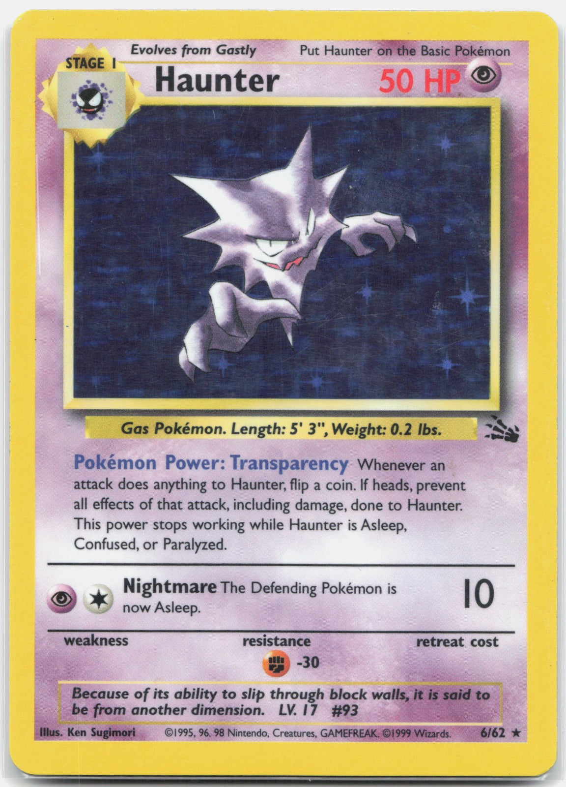 1999 Pokemon Fossil 06/62 Haunter (6) Holo Rare