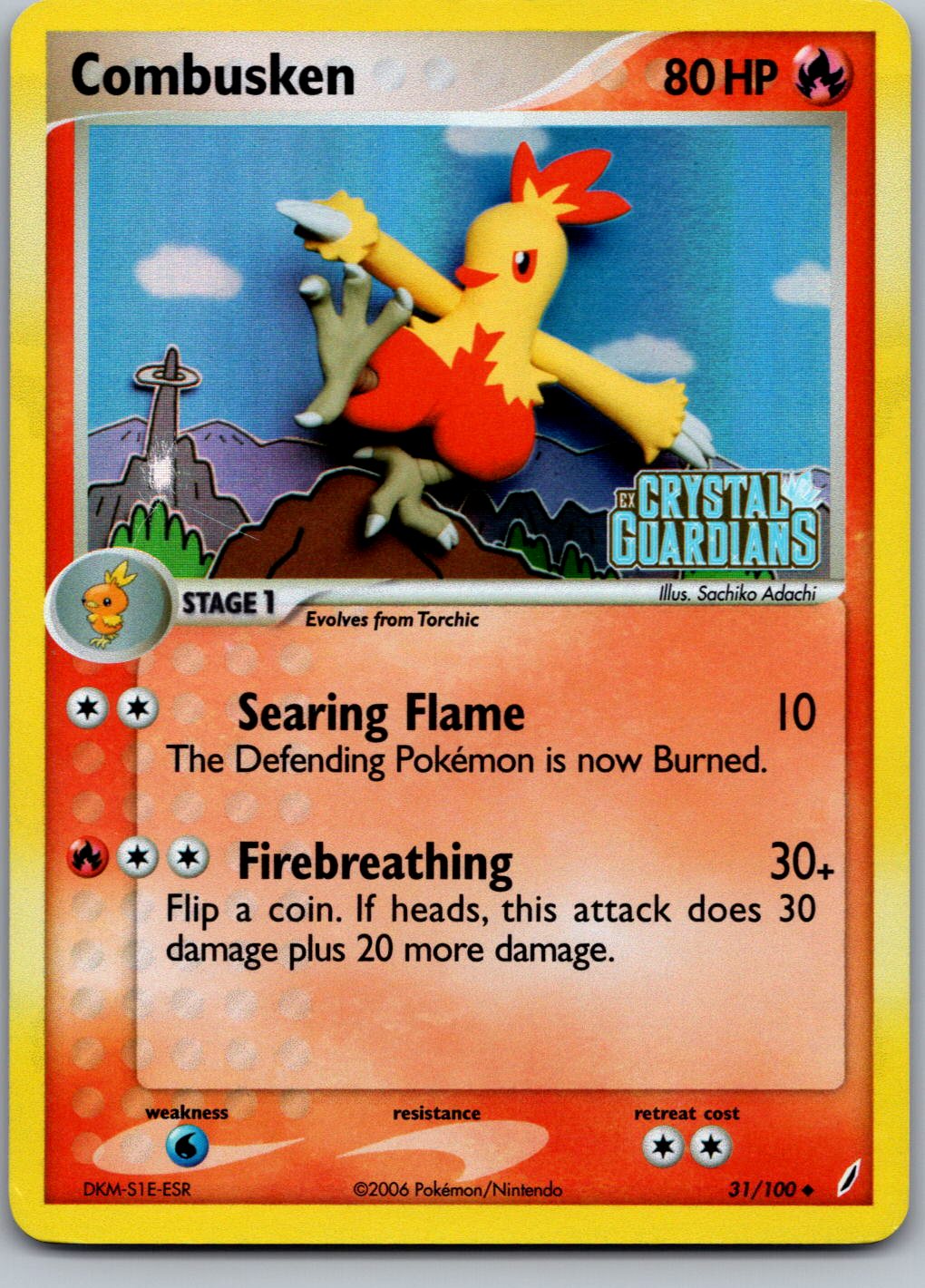 2006 Pokemon Crystal Guardians 31/100 Combusken Uncommon Reverse Holo Stamp MP