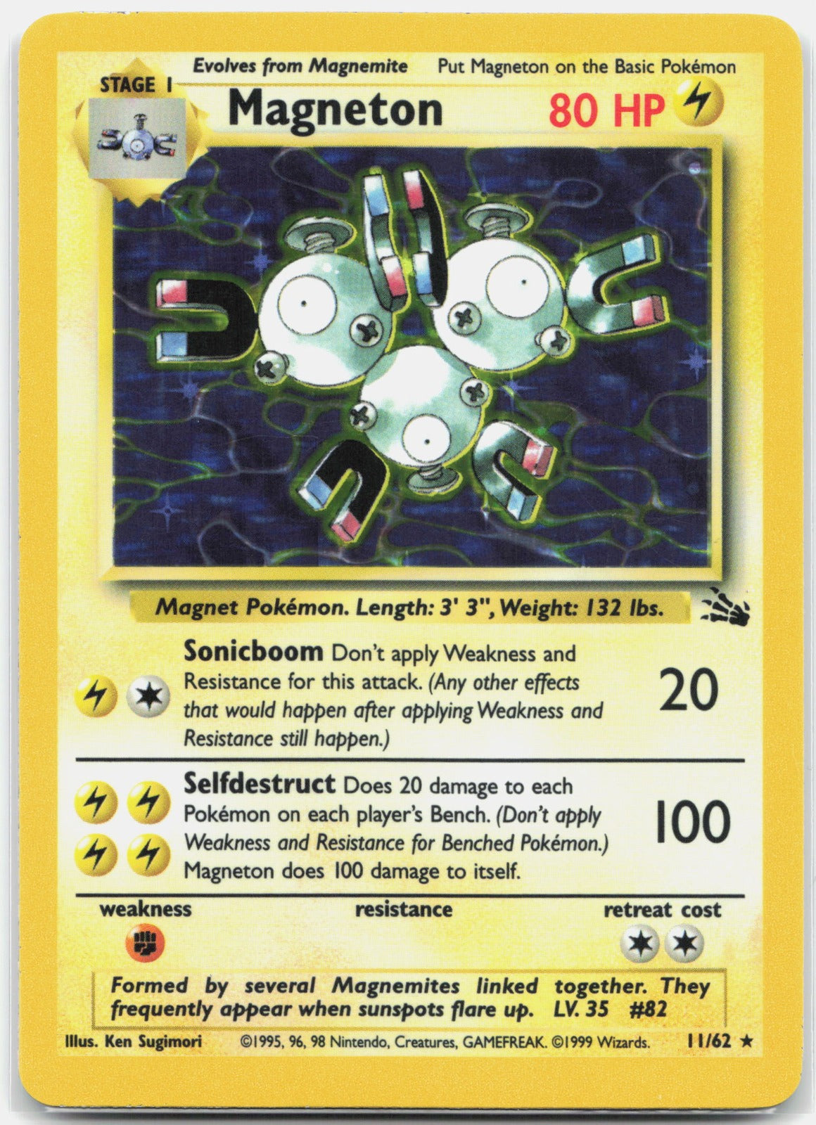 1999 Pokemon Fossil 11/62 Magneton (11) Holo Rare