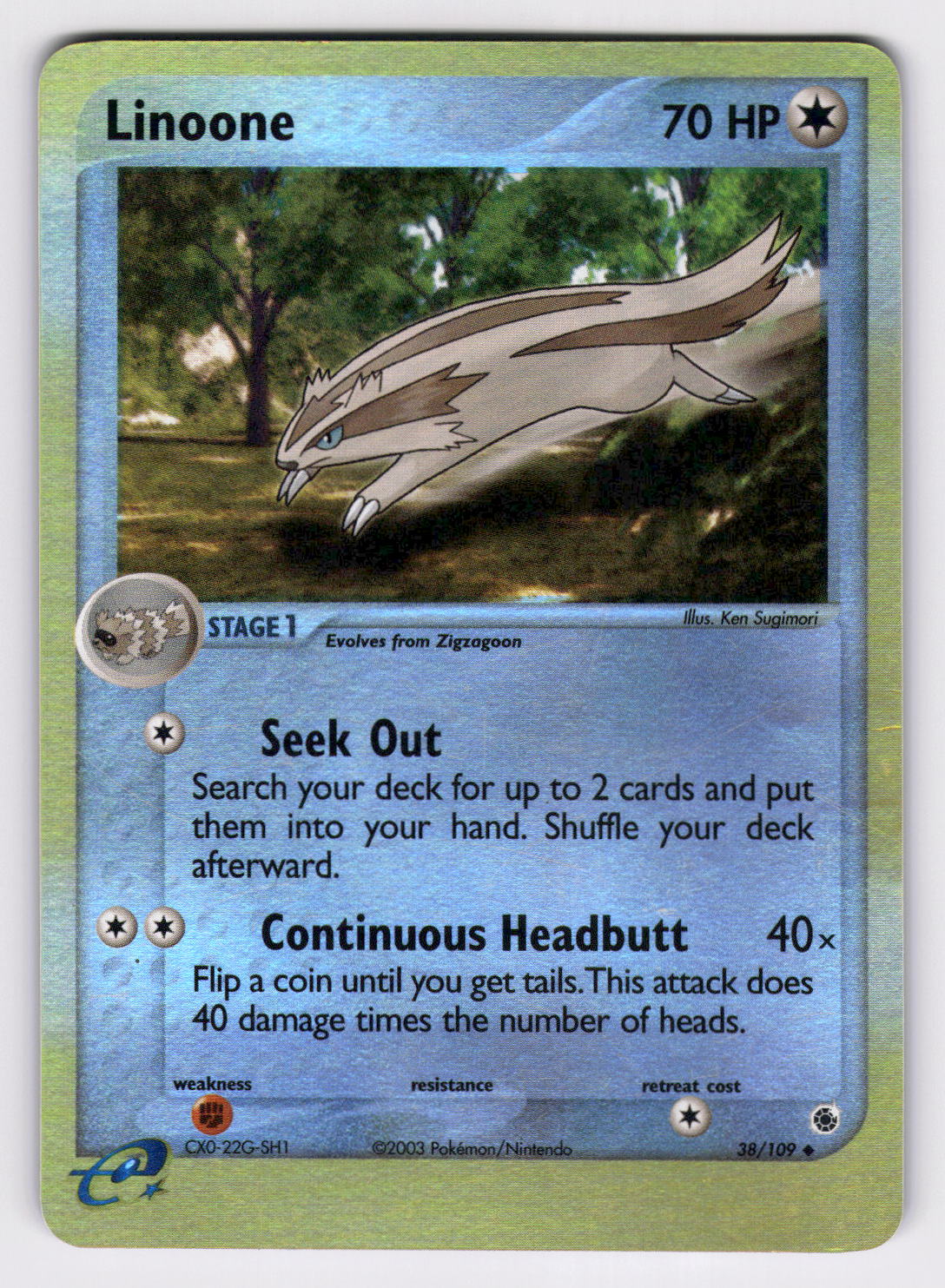 2003 Pokemon Ruby and Sapphire 38/109 Linoone Uncommon Reverse Foil 