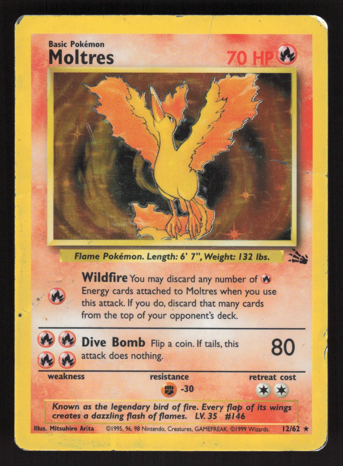 1999 Pokemon Fossil 12/62 Moltres Holo Rare MP