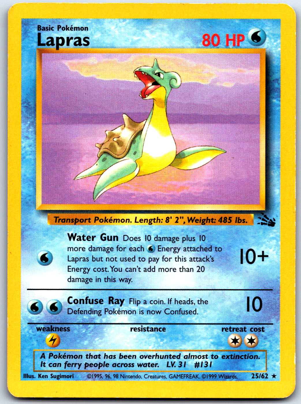 1999 Pokemon Fossil 25/62 Lapras Non Holo Rare LP 