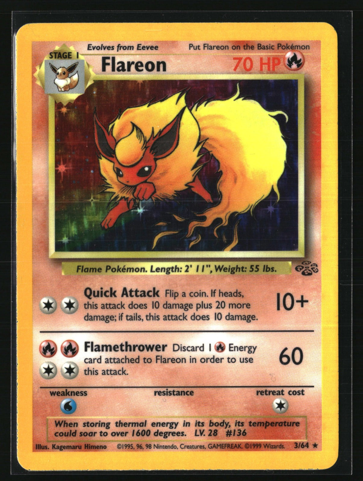 1999 Pokemon Jungle 03/64 Flareon Holo Rare MP