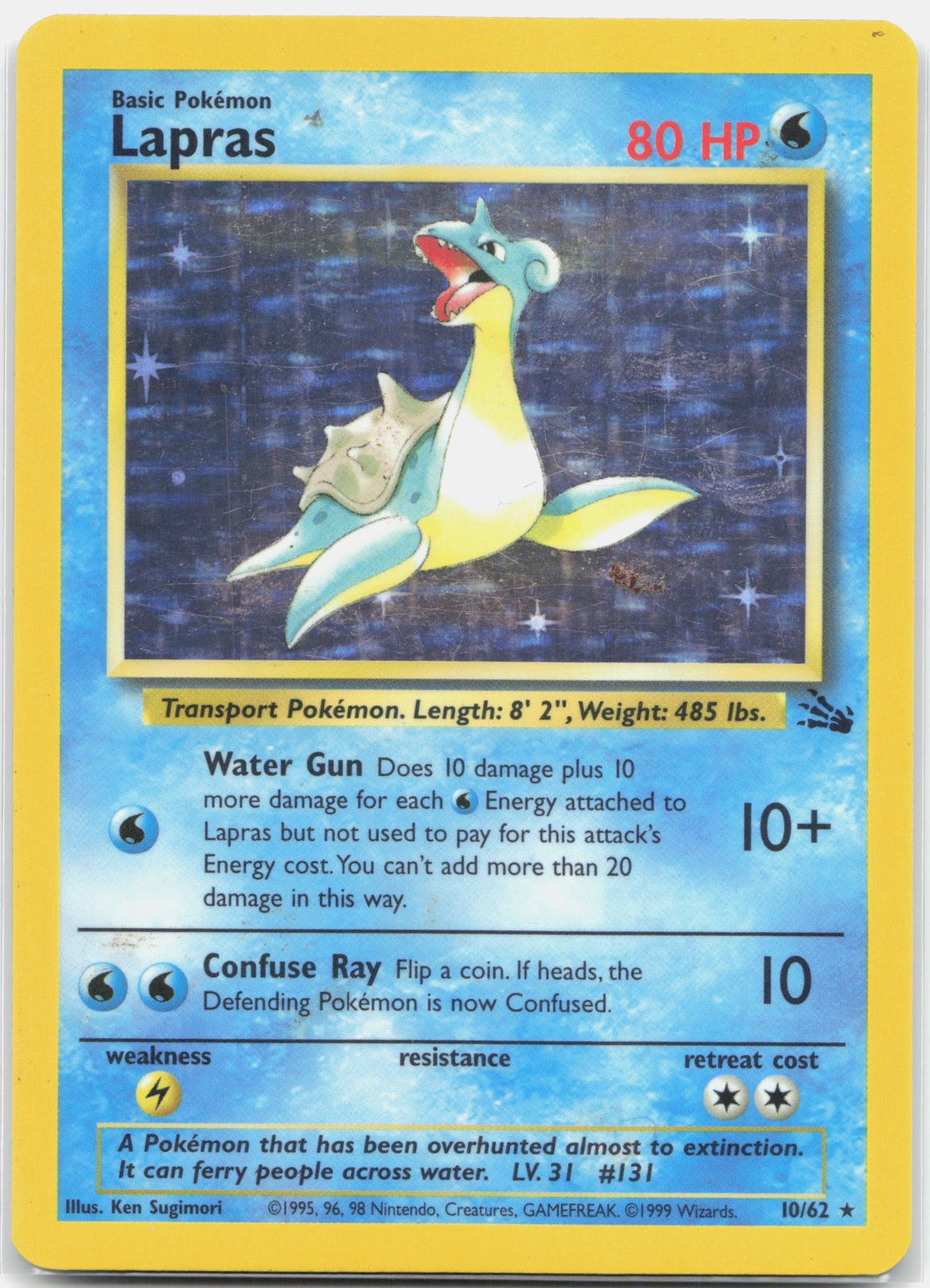 1999 Pokemon Fossil 10/62 Lapras (10) Holo Rare