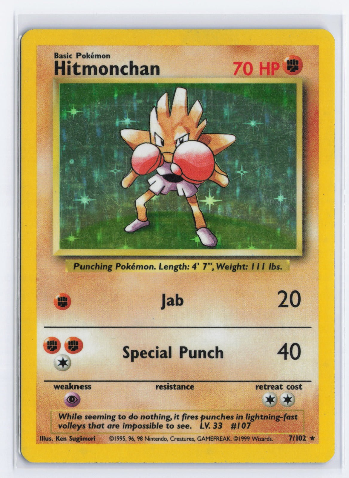 1999 Pokemon Base Set 007/102 Hitmonchan Holo Rare MP