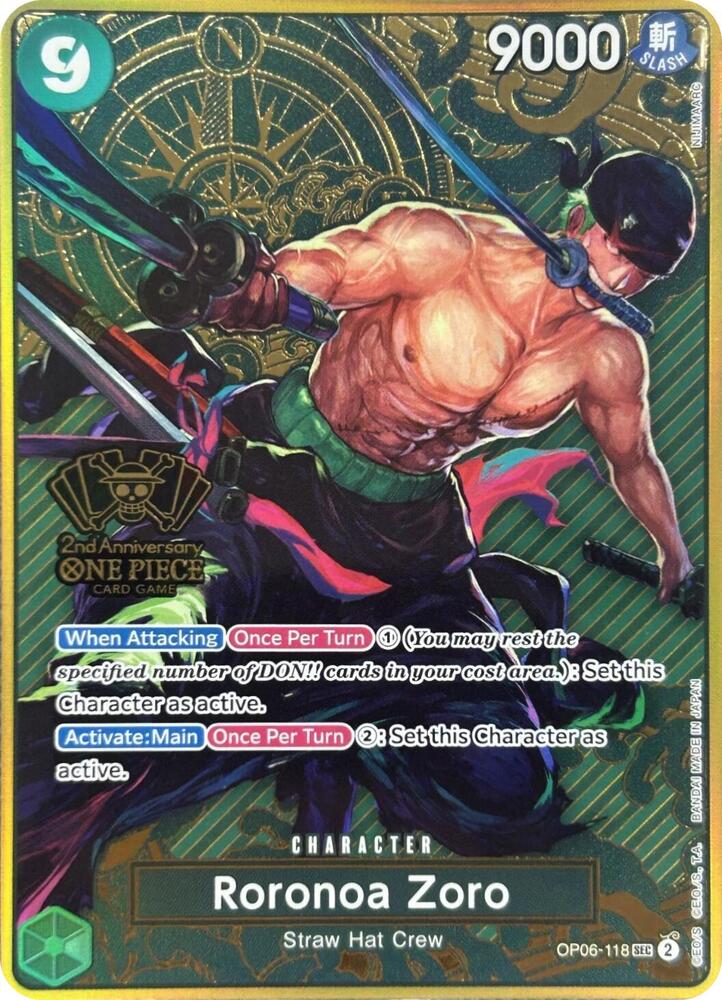 Roronoa Zoro (One Piece Japanese Version 2nd Anniversary Set) OP06-118 (One Piece Promotion Cards)  - Foil
