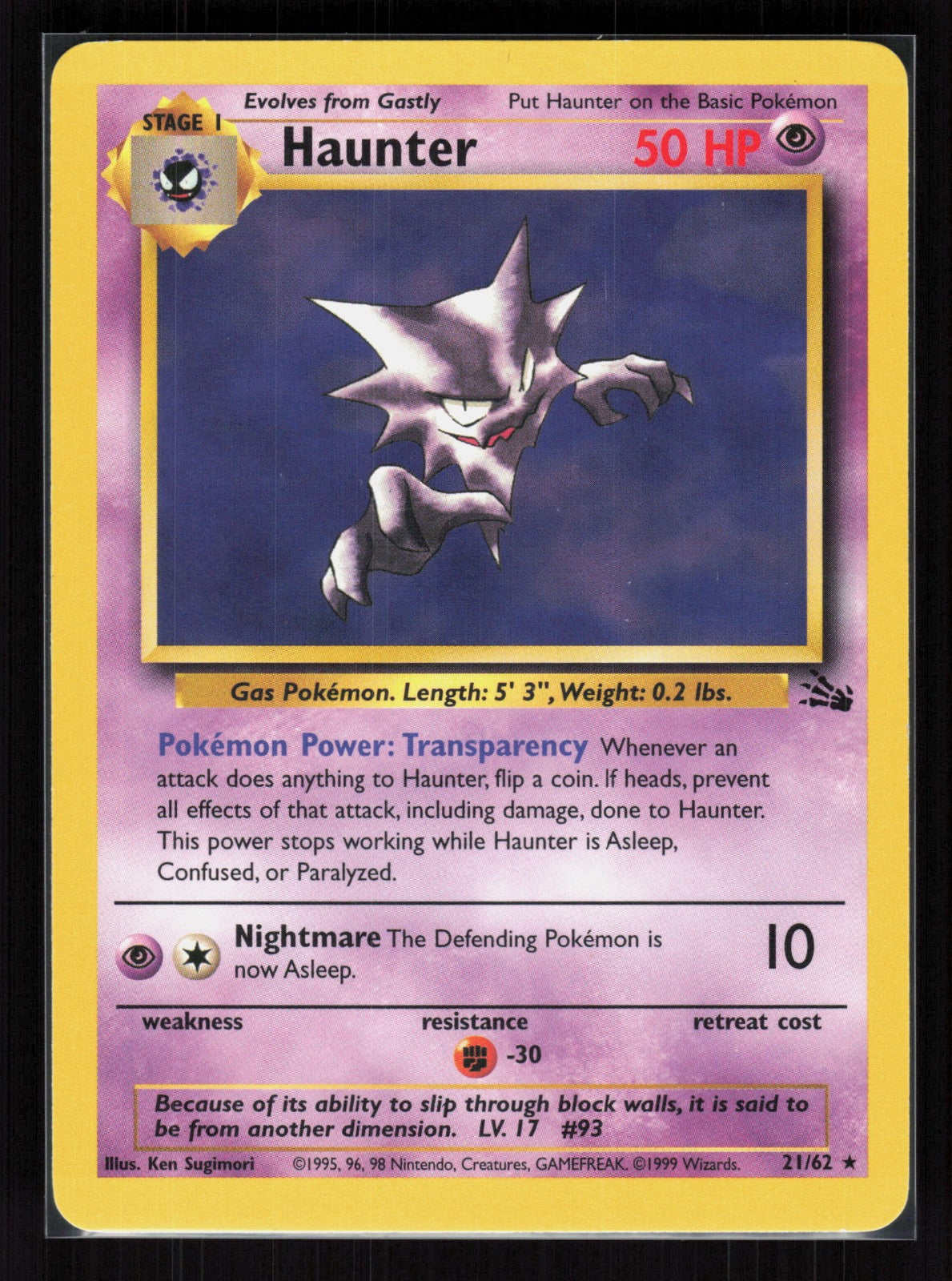 1999 Pokemon Fossil 21/62 Haunter (21) Rare