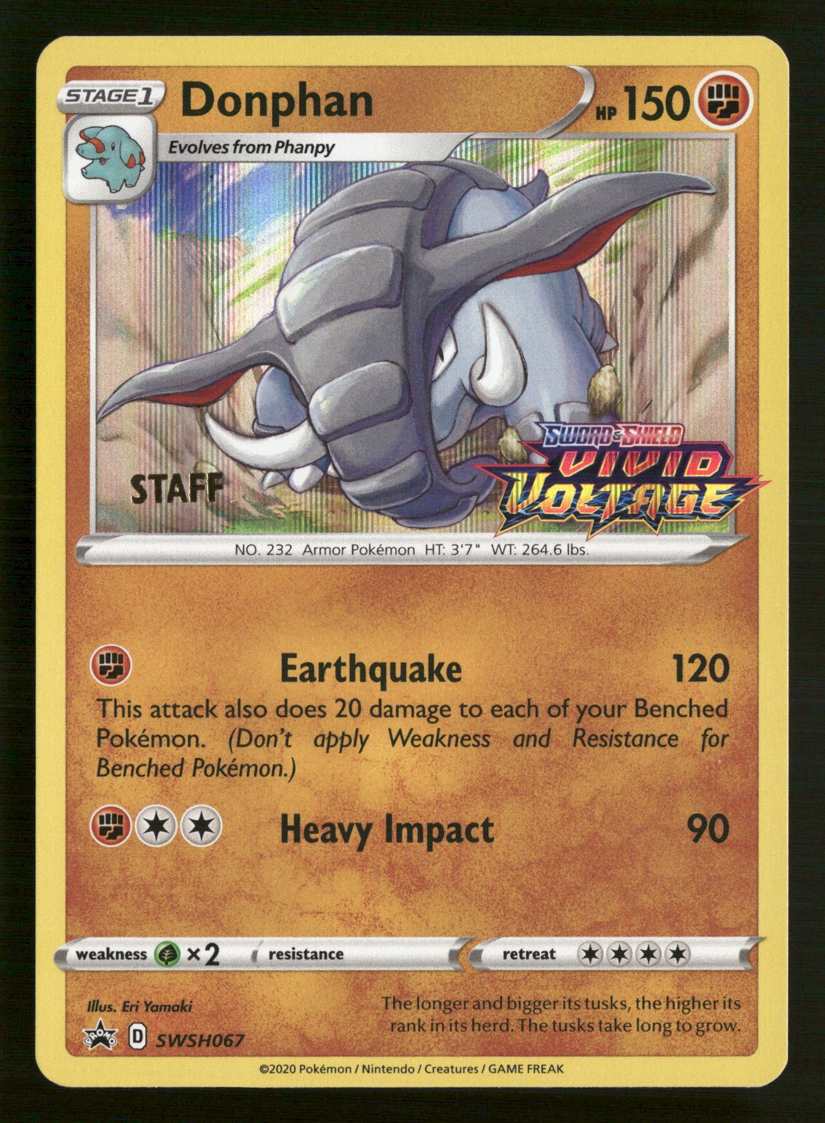  Pokemon SWSH: Sword & Shield Promo Cards  SWSH067 Donphan -  (Prerelease) [Staff] Promo NM