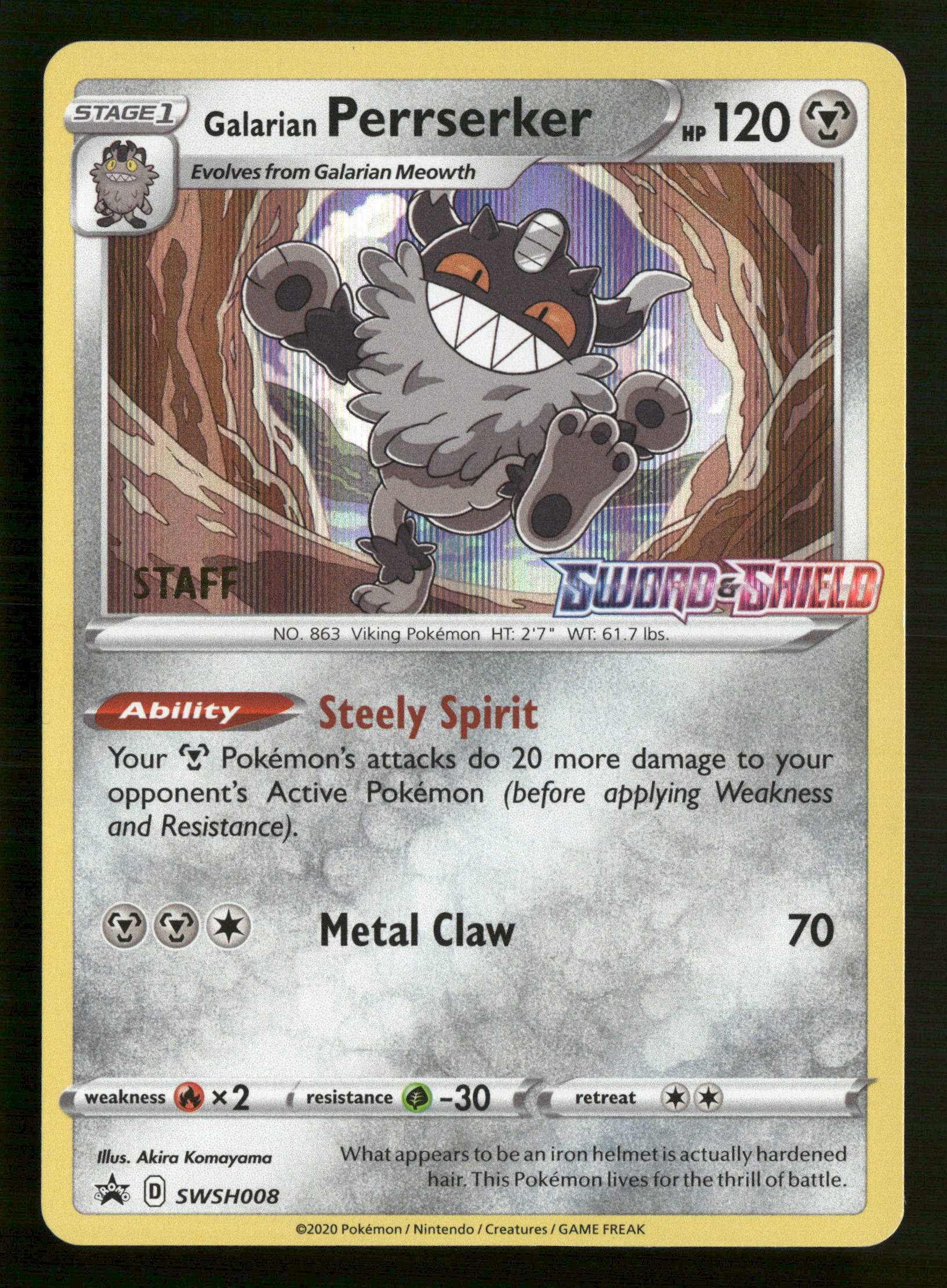 Pokemon SWSH: Sword & Shield Promo Cards SWSH008 Galarian Perrserker - (Prerelease) [Staff] Promo NM