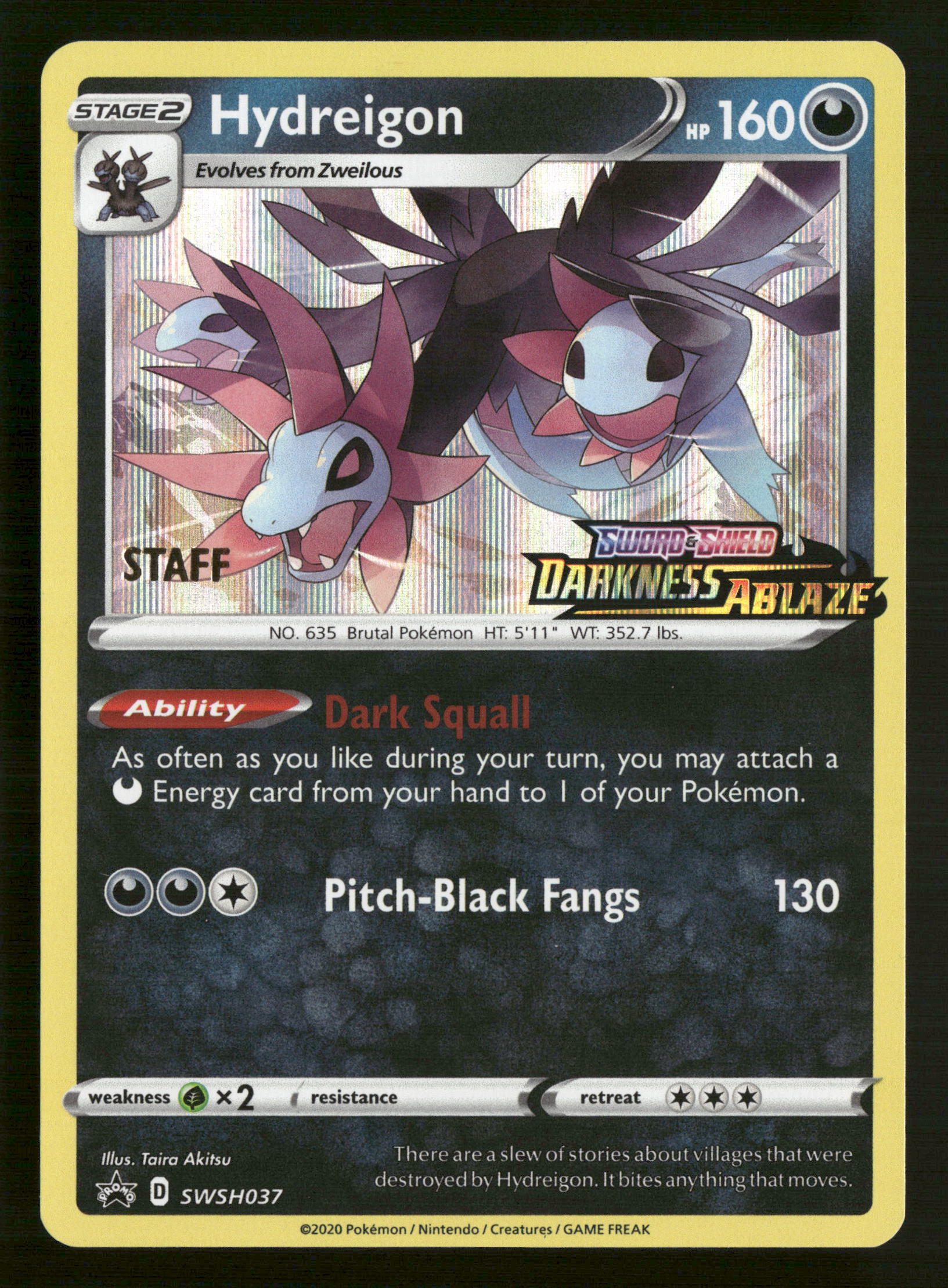 Pokemon SWSH: Sword & Shield Promo Cards SWSH037 Hydreigon - (Prerelease) [Staff] Promo NM