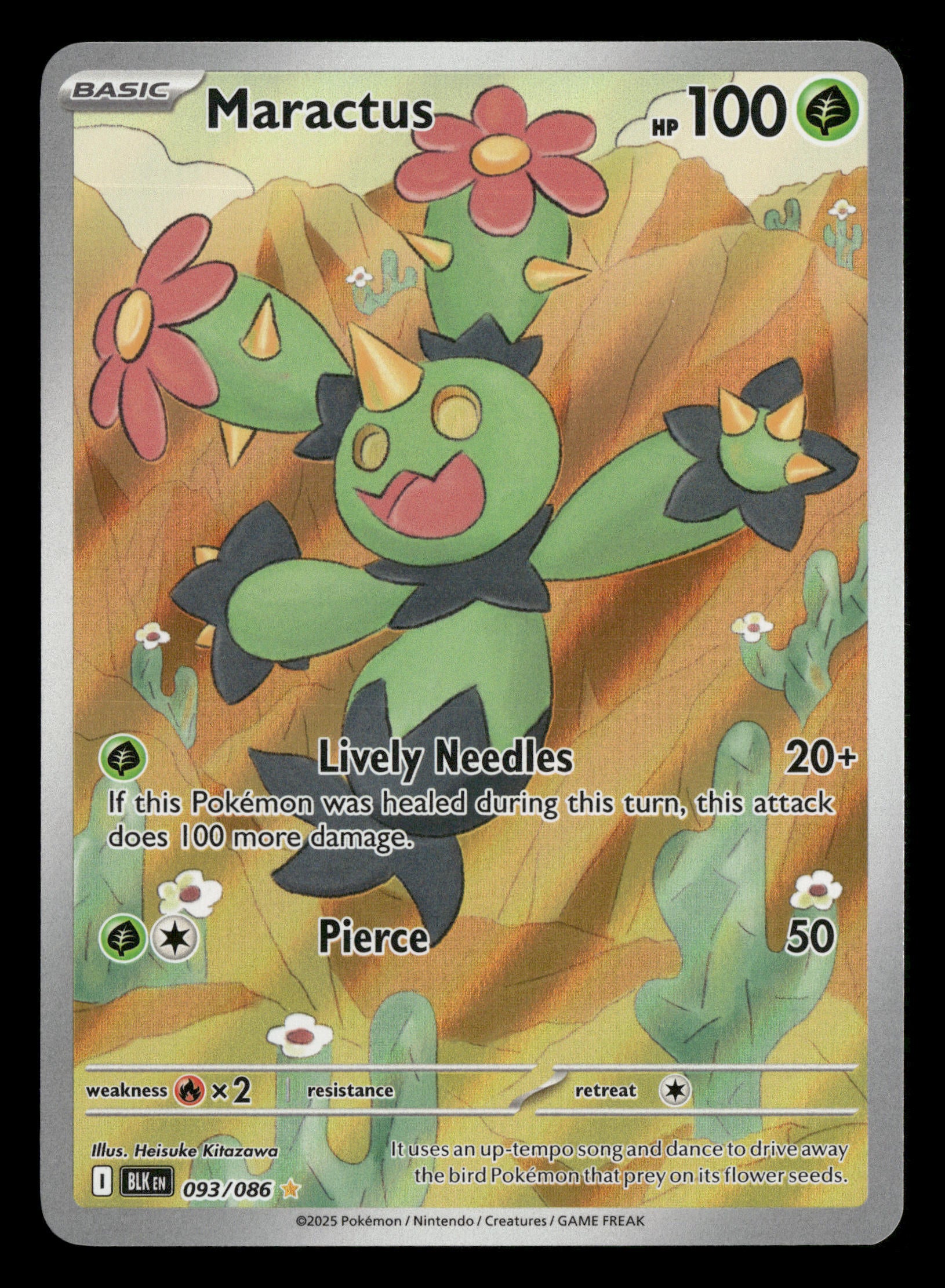 2025 Pokemon Black Bolt 093/086 Maractus Illustration Rare 2025 Pokemon Black Bolt 093/086 Maractus Illustration Rare