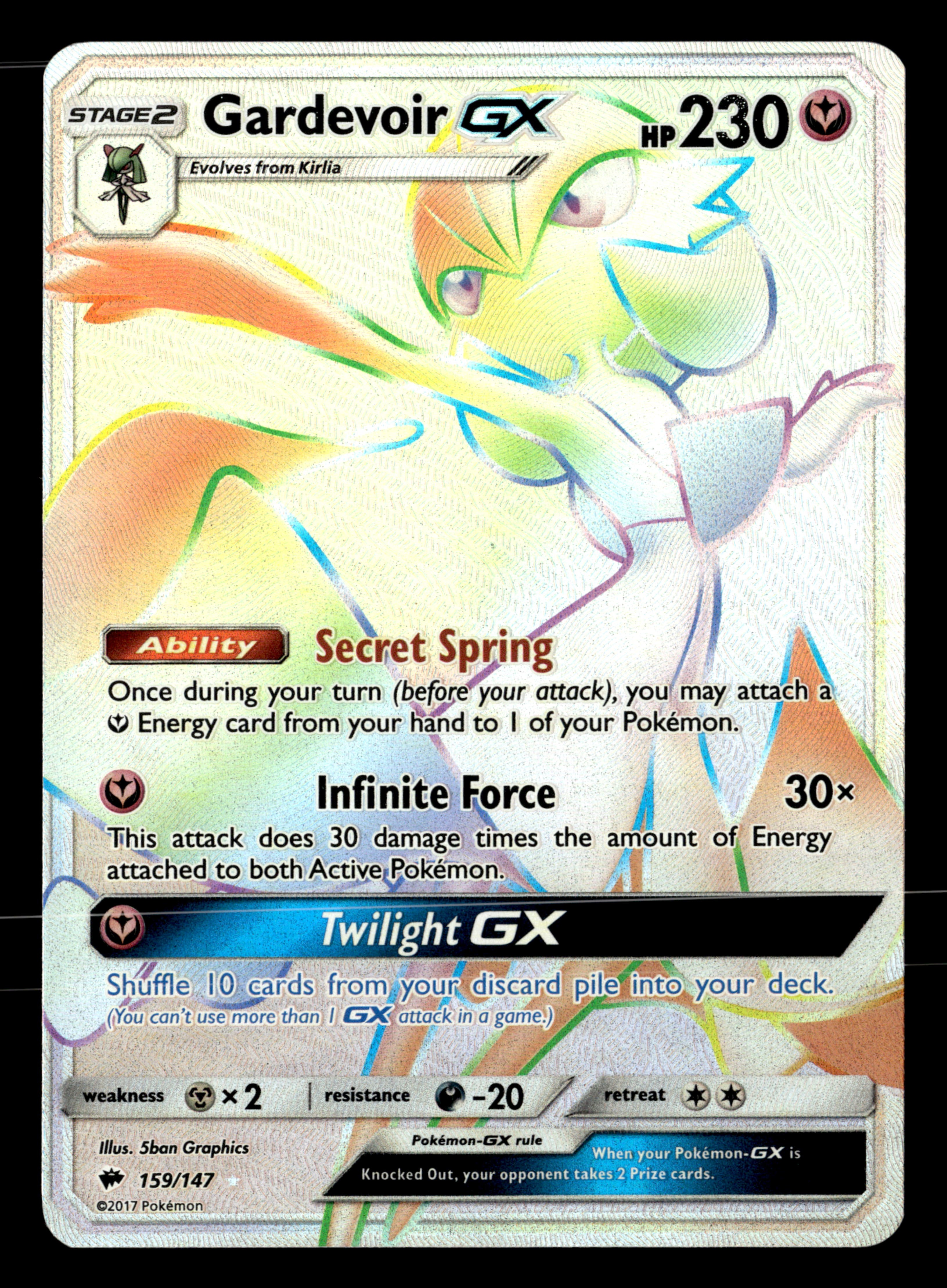 pokemon card gardevoir gx 2017 Pokemon Burning Shadows 159/147 Gardevoir GX Rainbow Secret Rare