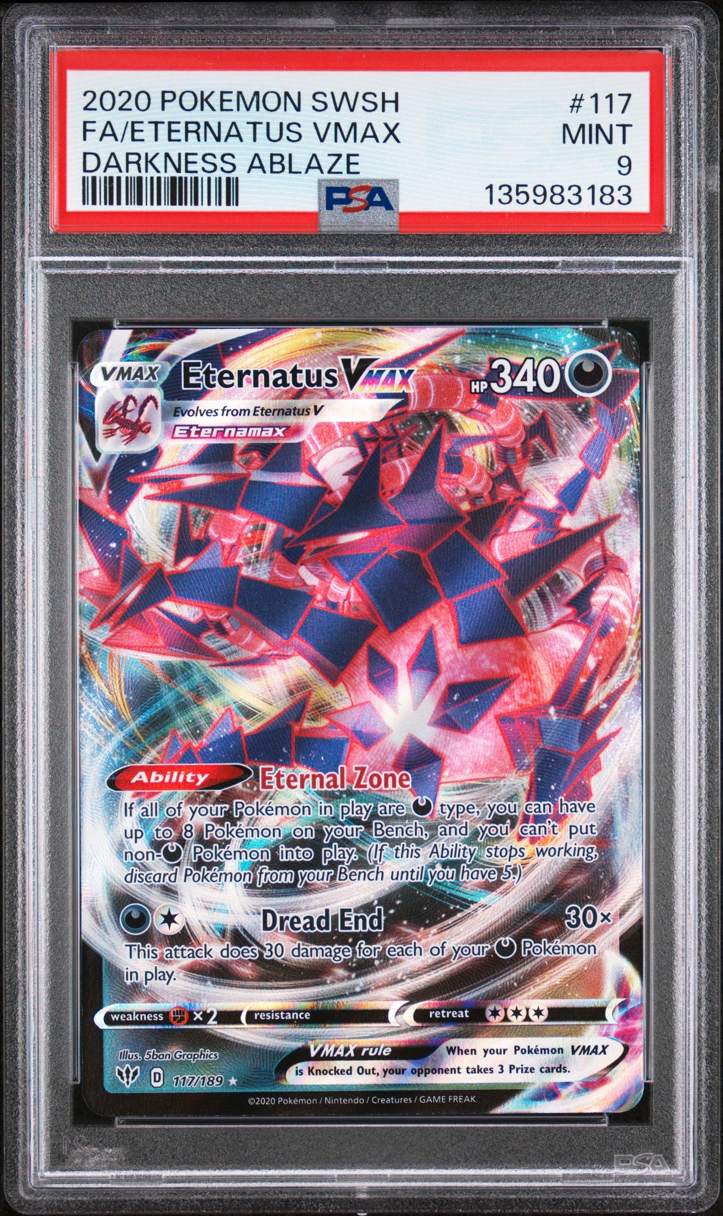 2020 Pokemon Sword & Shield Darkness Ablaze 117/189 Fa/Eternatus Vmax PSA 9
