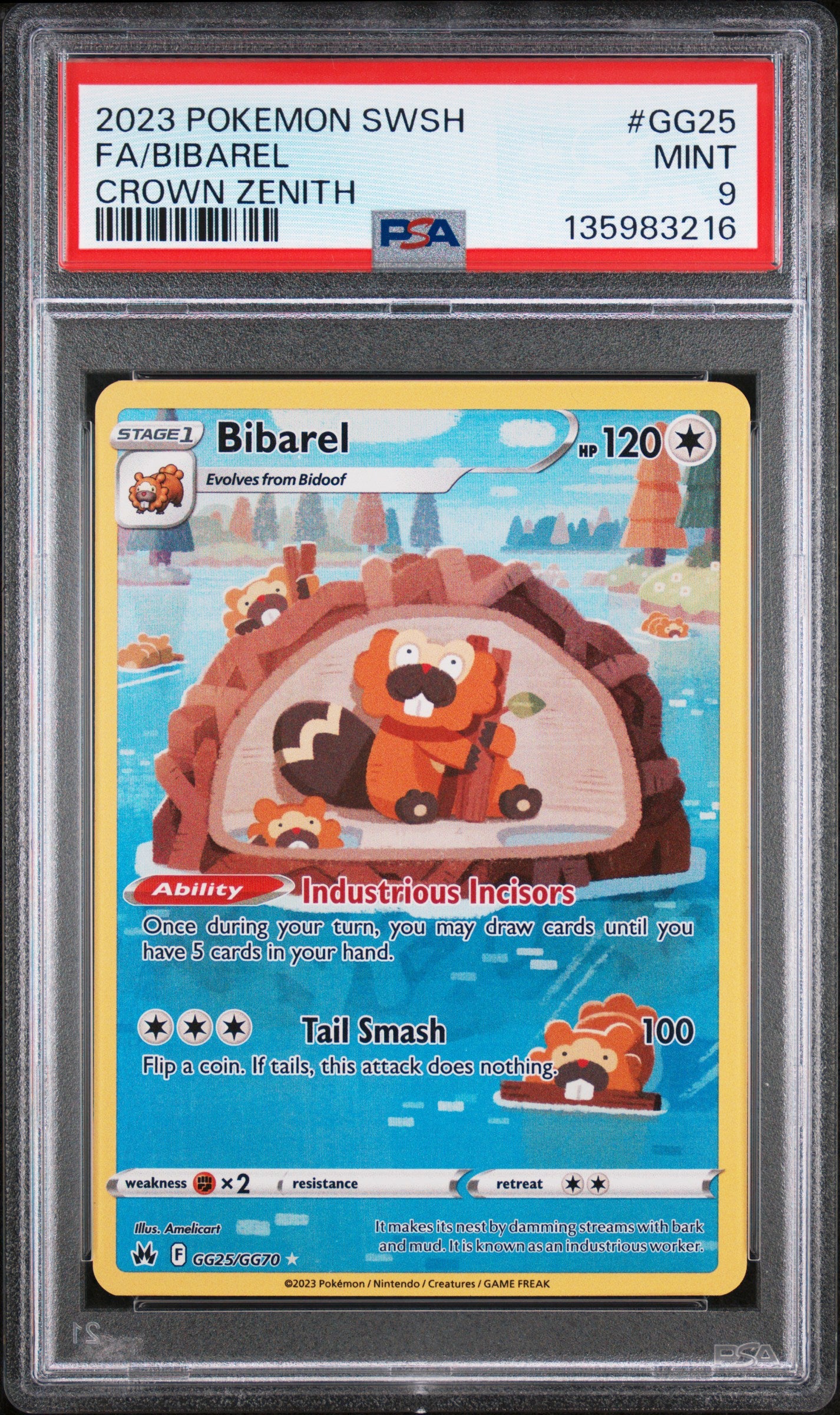 2023 Pokemon Sword And Shield Crown Zenith GG25/GG70 Fa/Bibarel PSA 9